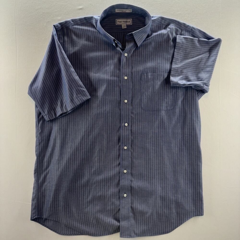 Paul Fredrick Button Up Shirt Mens 17. 33‎ Short Sleeve Easy Care Striped Casual